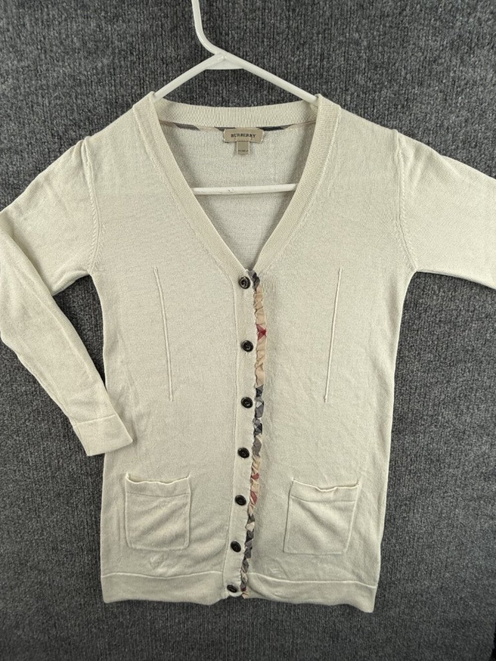 Burberry Girls Ivory 10 Longline Cardigan Sweater Cotton Silk Knit Size 10Y Nova